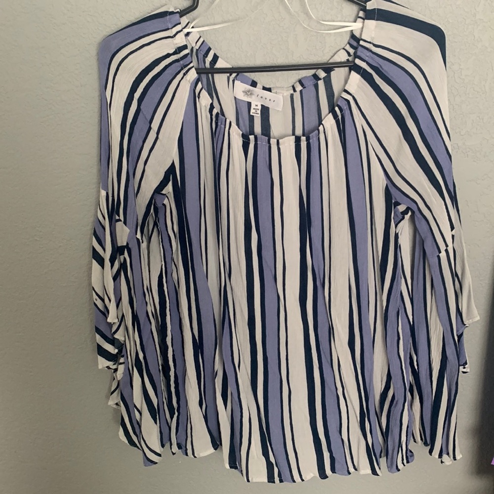 Blue,white, navy, medium size blouse with intricate sleeves